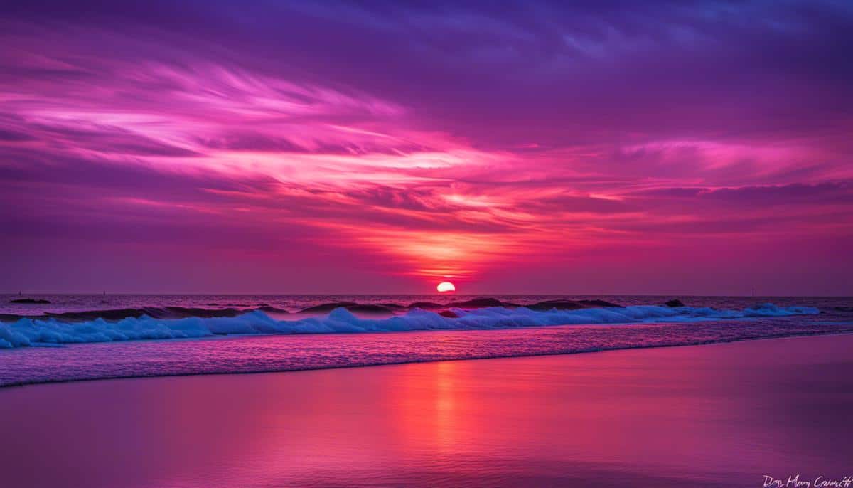 A photograph of a sunset with hues of pink and purple, representing the beauty and tranquility of love.